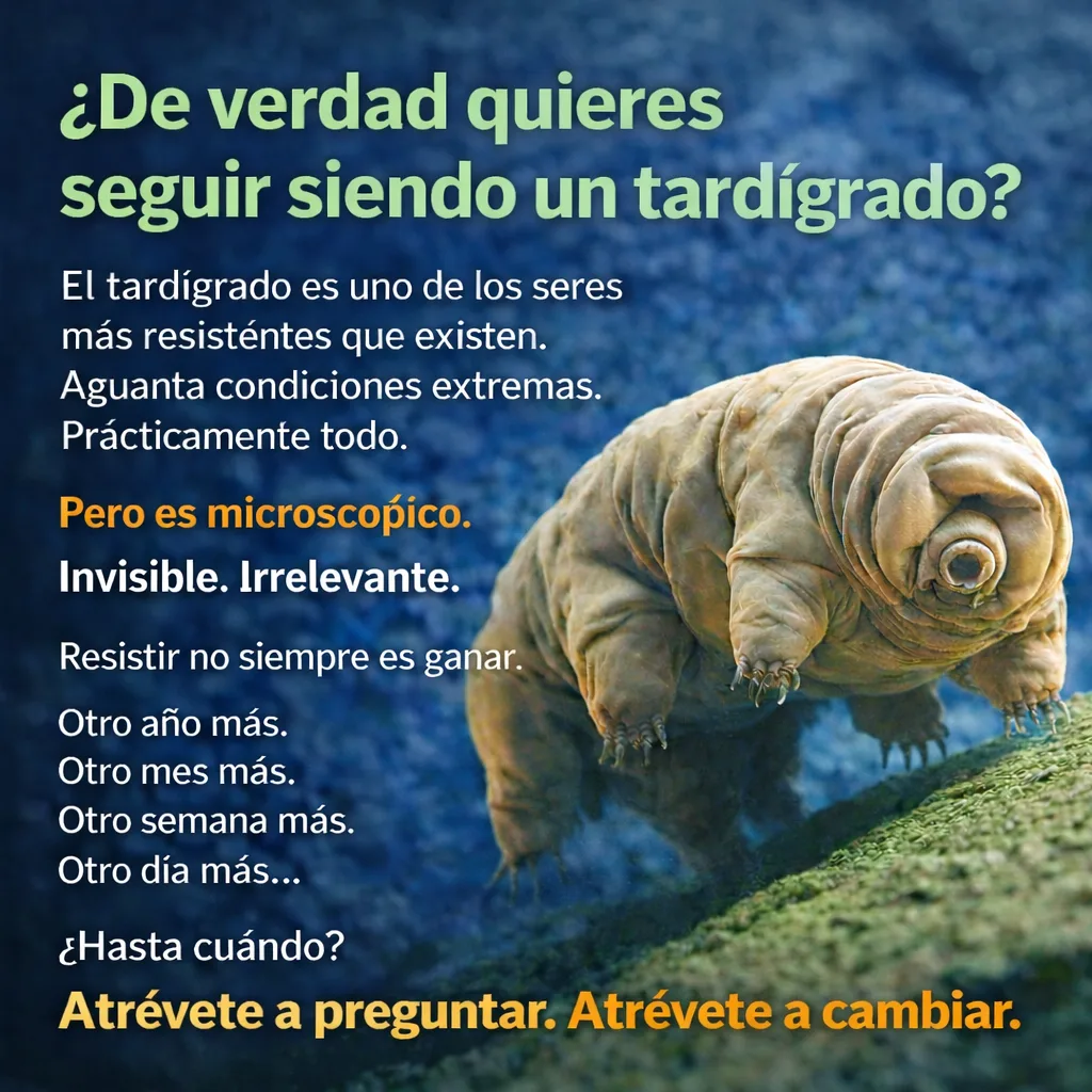 Pieza de copywriting con la imagen del tardígrado y el mensaje del proyecto